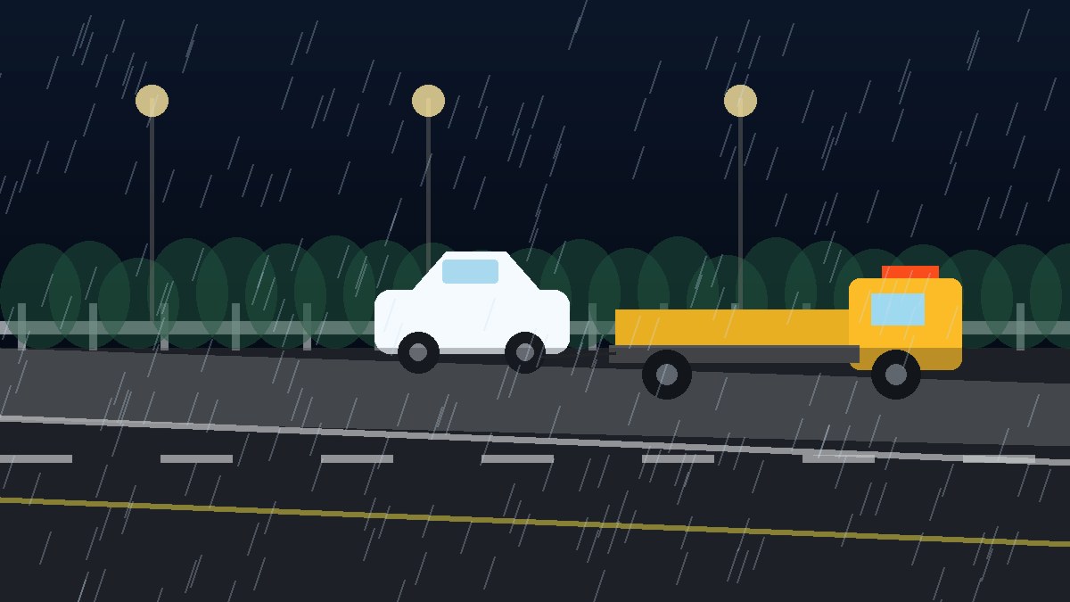 璧山暴雨夜拖车救援现场图